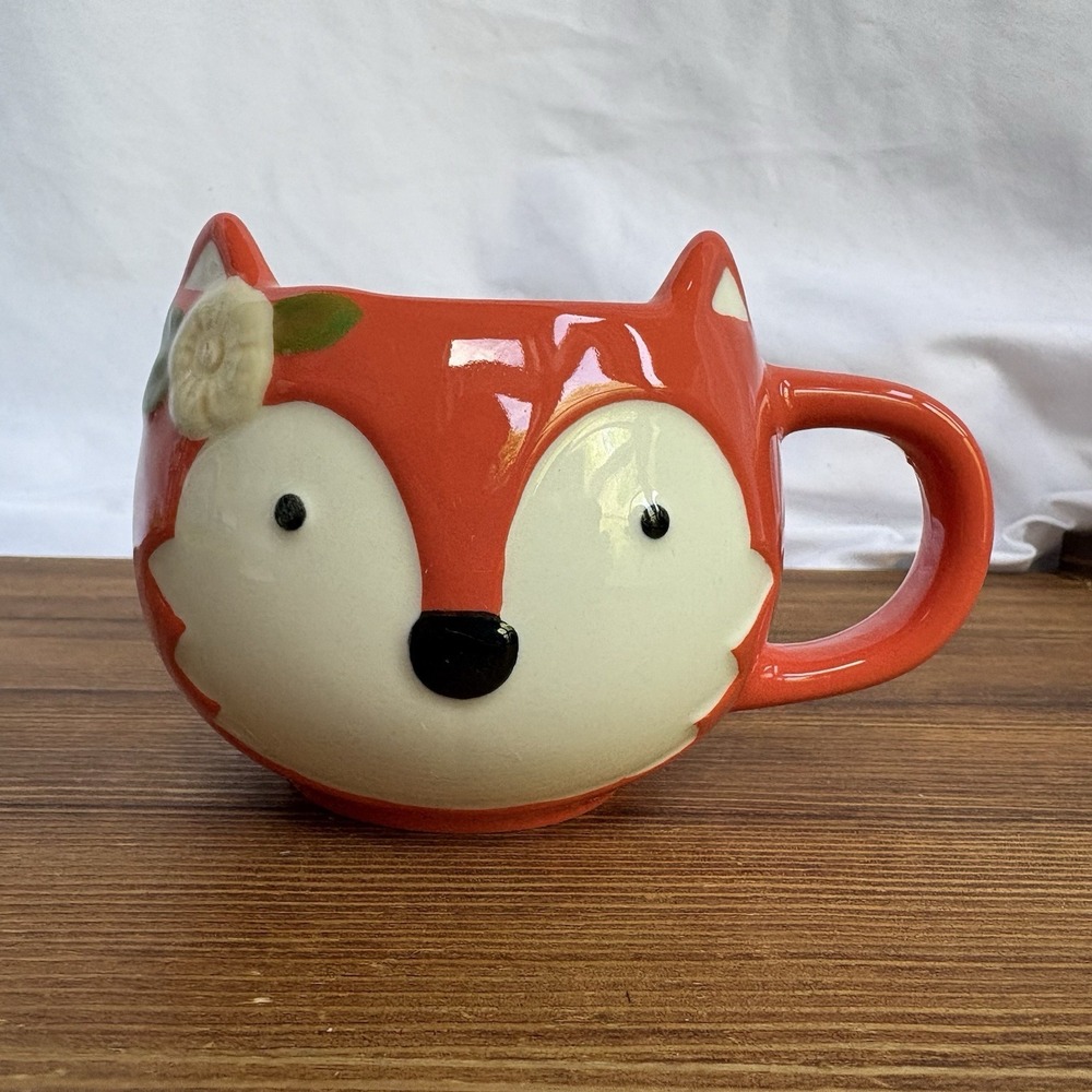 Cute Fox Shaped Ceramic Coffee Mug Orange Woodland Animal Floral Cup